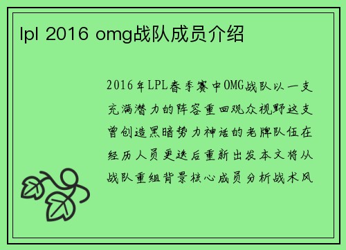 lpl 2016 omg战队成员介绍