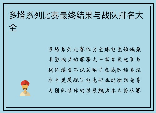 多塔系列比赛最终结果与战队排名大全